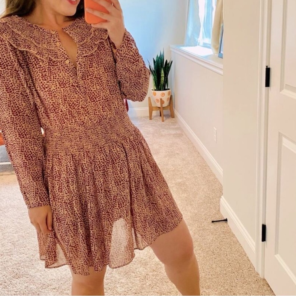 NWT Joie Pink Printed Silk Long Sleeve Mini Dress XS